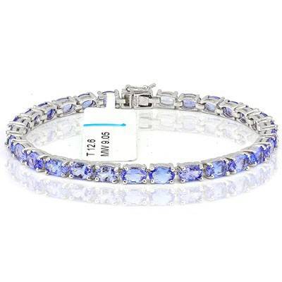MARVELOUS 13.08 CT GENUINE TANZANITE PLATINUM OVER 0.925 STERLING SILVER BRACELET