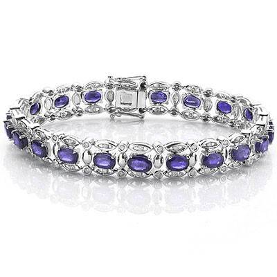 8.55 CT TW GENUINE DIAMOND & GENUINE TANZANITE TENNIS BRACELET WITH PLATINUM OVER .925 STERLING SILV