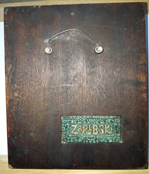 RARE Two Pieces of Zarebski 3D Mayan Aztec Art, in Malachite Resin and Walnut Wood