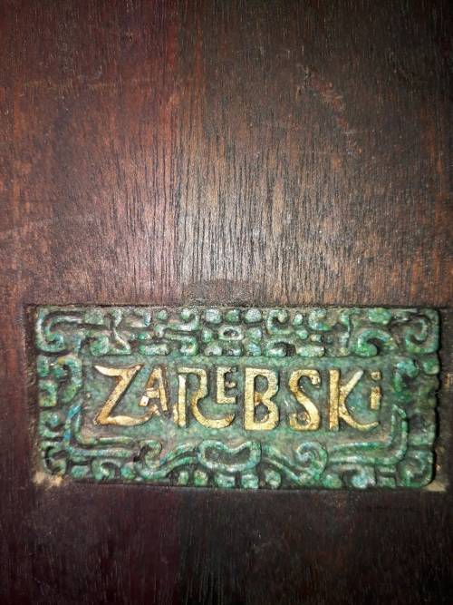 RARE Two Pieces of Zarebski 3D Mayan Aztec Art, in Malachite Resin and Walnut Wood