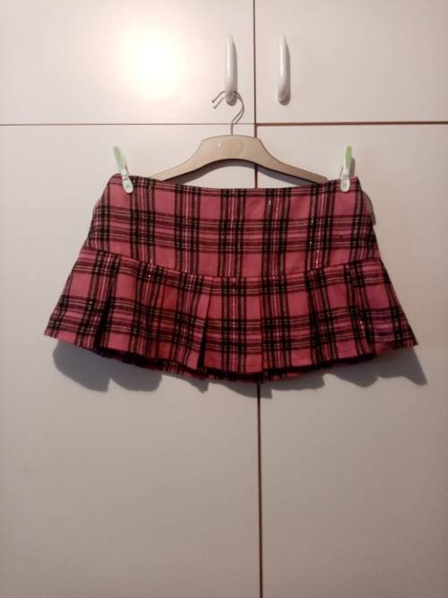 Pink and black pleated mini skirt L