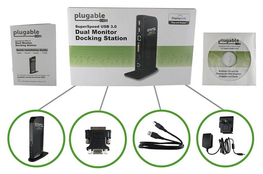 Plugable USB 3.0 Universal Laptop Docking Station for Windows (Dual Video HDMI & DVI / VGA,