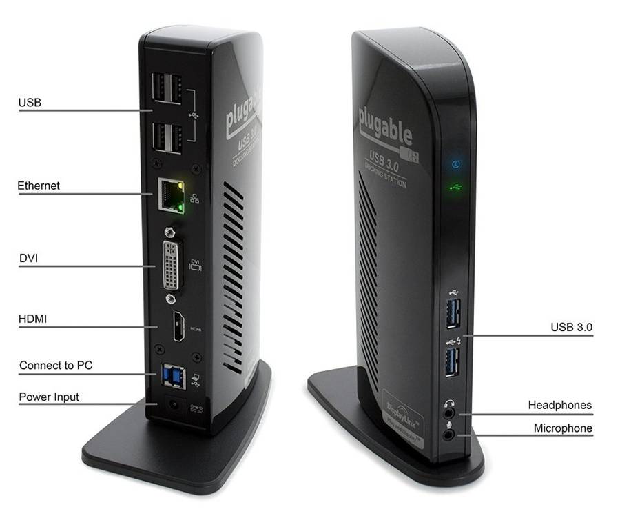 Plugable USB 3.0 Universal Laptop Docking Station for Windows (Dual Video HDMI & DVI / VGA,