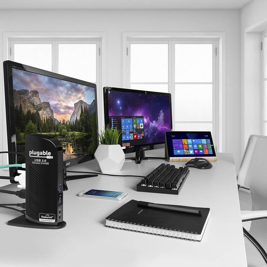 Plugable USB 3.0 Universal Laptop Docking Station for Windows (Dual Video HDMI & DVI / VGA,