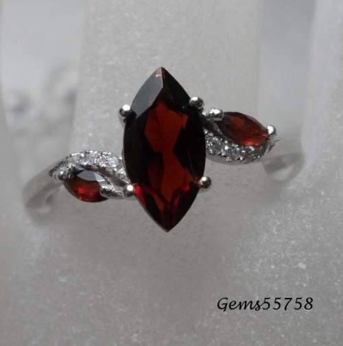 MARQUISE CUT GENUINE GARNETS SET IN SOLID STERLING