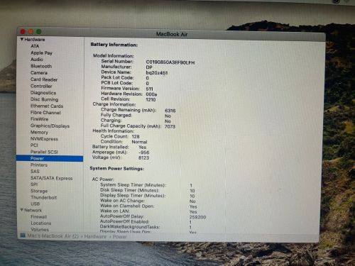 Apple MacBook Air 13` 2017 model, Intel i5@1.8GHz, 8Gb RAM, macOS Catalina