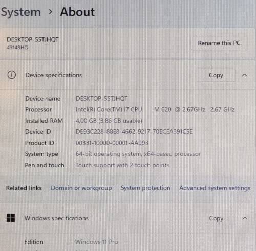 Lenovo ThinkPad T510, Intel i7-M620@2.67GHz, 4GB Memory, 500GB HDD, Long Life Battery, Win 11
