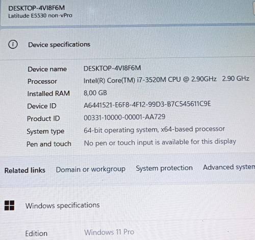Dell Latitude E5530, Intel i7-3520M@2.9GHz, 8Gb RAM, 15.6` FHD (1920x1080) display, 500GB HDD, Win11
