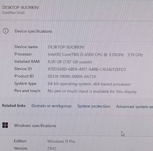 Dell OptiPlex 5050 SFF, 6th Gen i5-6500@3.2GHz, 8GB RAM, 256GB SSD, DVD-ROM, Windows 11 Pro