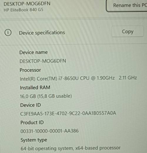 HP EliteBook 840 G5, 8th Gen i7-8650U@1.9GHz, Radeon RX540 2GB GPU, 16GB RAM, 512GB m.2 SSD, FHD
