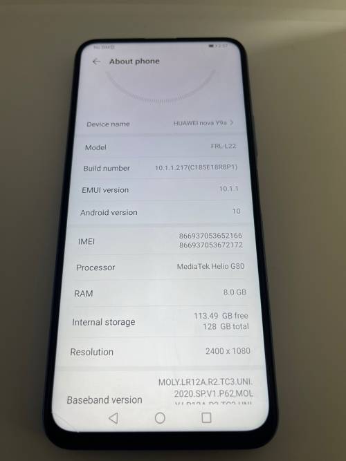 HUAWEI NOVA Y9A DUAL  SIM MINT CONDITION 8GB RAM 128GB