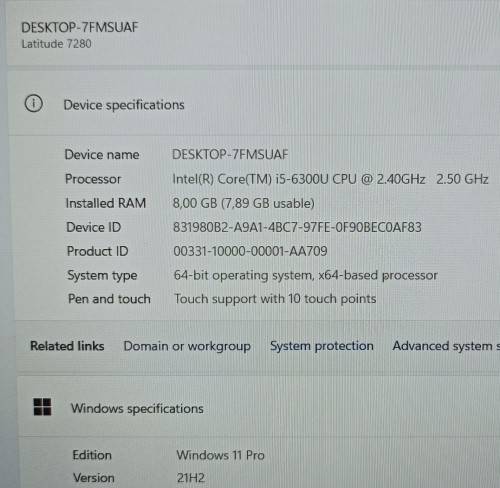 Dell Latitude 7280, 12.5` FHD TouchScreen, i5-6300U@2.4GHz, 8GB RAM, 256GB m.2 SSD, Windows 11 Pro