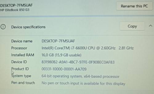 HP EliteBook 850 G3, Intel i7-6600U@2.6GHz, 16GB RAM, 256GB m.2 SSD, 500GB HDD, 15.6` FHD Display
