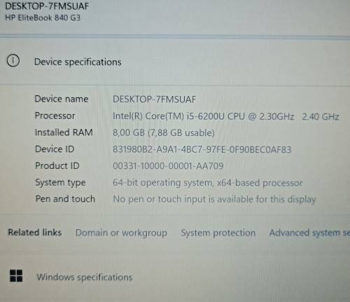 HP EliteBook 840G3, Intel i5-6200U@2.3GHz, 8GB RAM, 256GB SSD, 14` FHD 1920x1080 Display, Win 11