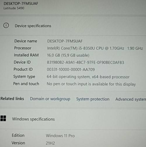 Dell Latitude 5490, 8th Gen i5-8350U@1.7GHz, 16GB RAM, 256GB m.2 SSD, 14: FHD Display, Win11 Pro