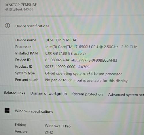 HP EliteBook 840G3, 14` WQHD 2K Display, intel i7-6500U@2.5GHz, 8GB RAM, 256GB m.2 SSD, Win11