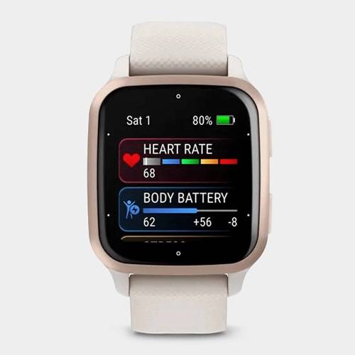 Garmin Venu Sq 2 - Cream Gold Bezel with White Case and Silicone Band Mint As New