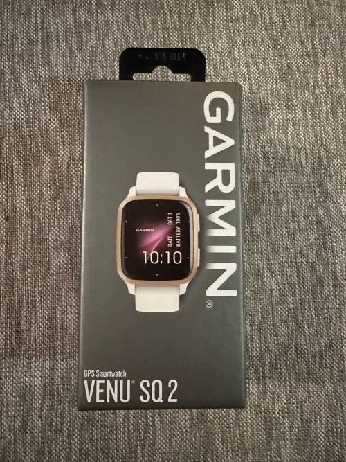Garmin Venu Sq 2 - Cream Gold Bezel with White Case and Silicone Band Mint As New