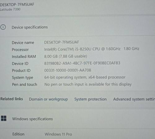 Dell Latitude 7390 UltraBook, 8th gen i5-8250U@1.6GHz, 8GB RAM, 256GB m.2 SSD, 13.3` FHD Display