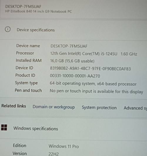 HP EliteBook 840 G9, 12th Gen i5-1245U@1.6GHz, 16GB RAM, 256GB NVMe SSD, 14` FHD Display, Windows 11