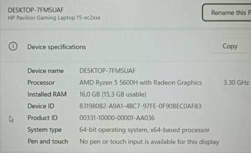 HP Pavillion 15 Gaming Laptop, GTX 1650 GPU, Ryzen 5 5600H, 16GB RAM, 1TB NVMe SSD, 1TB HDD, 15.6`