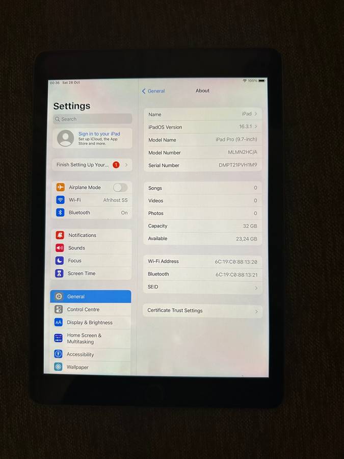 IPAD PRO 9.7 INCH MODEL A1673 32GB WIFI MINT CONDITION