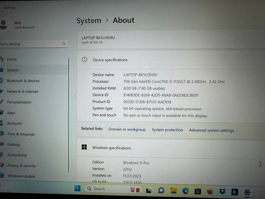 ACER SWIFT 3 CORE  I5 11TH GEN IRIS XE GRAPHICS 8GBNRAM 512GBSSD HDR DISPLAY PLEASE READ