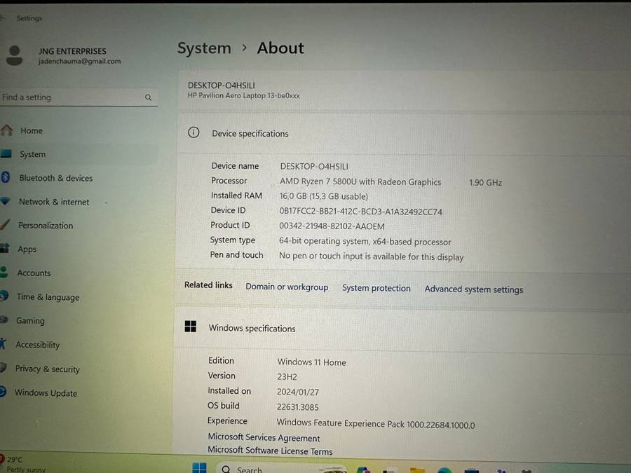 HP PAVILLION AERO 13-Be0xxx Amd Ryzen 7 5800U Radeon Graphics 16gb Ram 512GBSSD