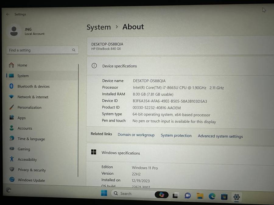 HP EliteBook 840 G6  8th Gen i7-8550U@1.9GHz, 8GB RAM, 256GB SSD,UHD GRAPHICS 620 FHD Display LTE