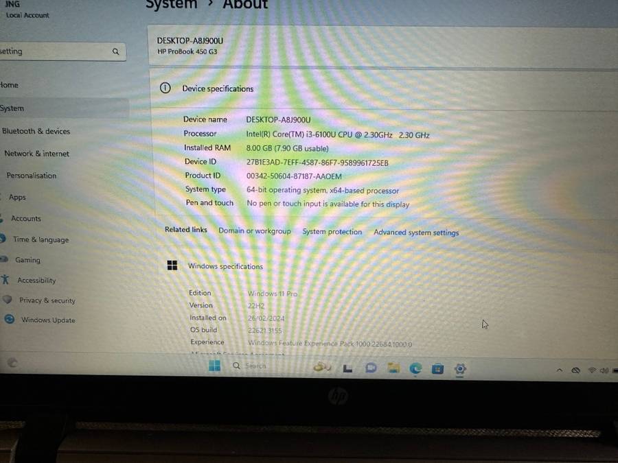 HP 450 G3 I3 6TH GEN 8GB RAM 500GB HDD HDR DISPLAY