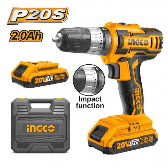 Ingco Cidli200215 Cordless 20V Battery Drill with 2 Batteries in Case New