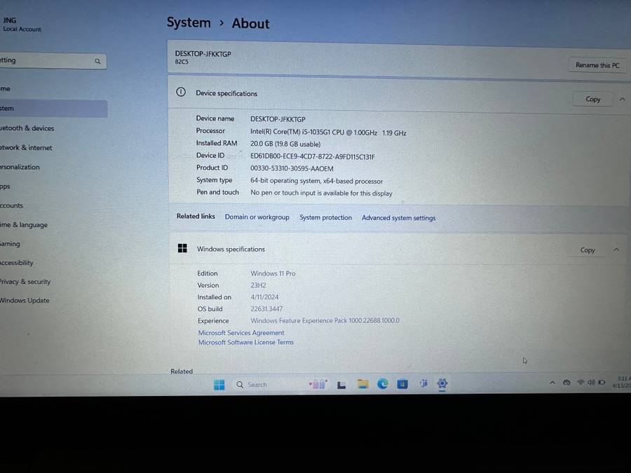 LENOVO V15-IIL CORE I5 10TH GEN 20GB RAM 250GB SSD FHD DISPLAY