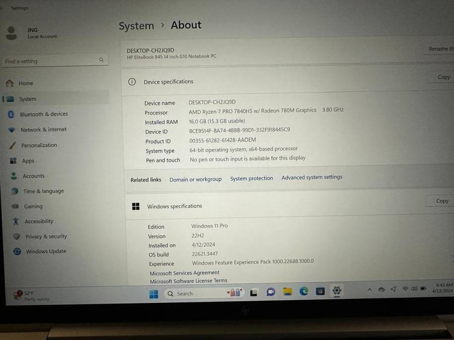 HP EliteBook 845 G10 14-inch WUXGA Laptop - AMD Ryzen 7 7840HS 512GB SSD 16GB RAM LTE  New Condition