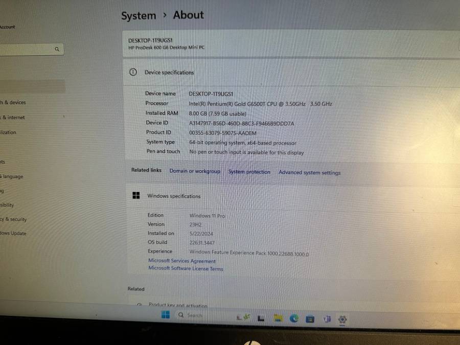 HP PRODESK 600 G6 MINI PC INTEL PENTIUM GOLD 10TH GEN 8GB RAM 256GBSSD HP WARRANTY