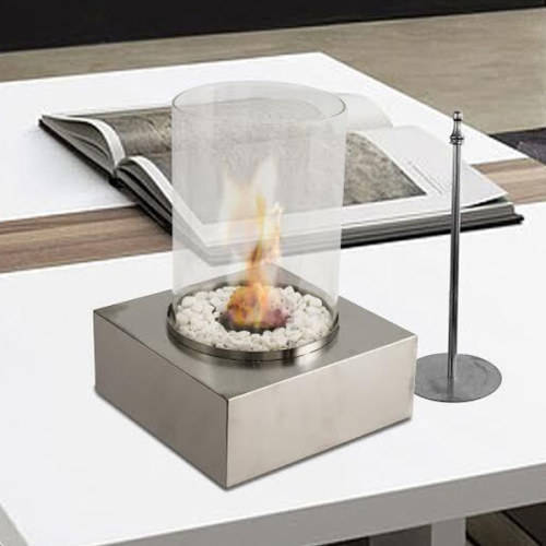 Ethanol Burner - Round with Stones -Slvr