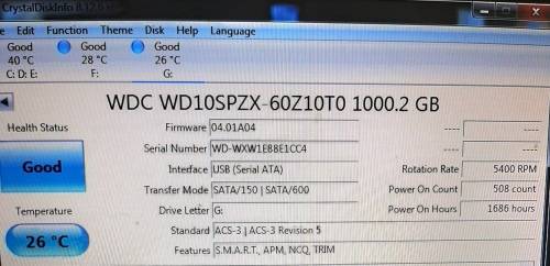1TB (1000GB) laptop hard drive 2.5 ` Sata as new