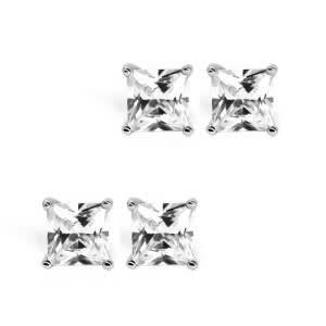 925 Silver 3mm sq set 4-claw CZ stud earrings