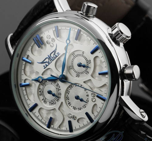 Jaragar Mechanical 6-Hand Black Leather Gents Watch #STUNNING