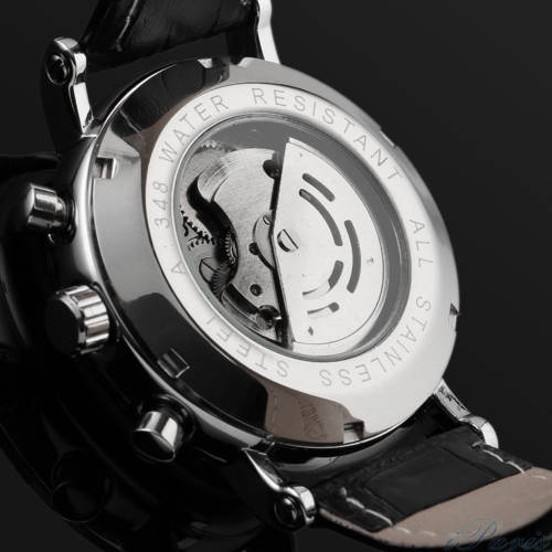 Jaragar Mechanical 6-Hand Black Leather Gents Watch #STUNNING