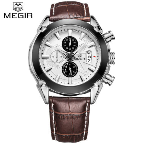 Megir Men's Brown Leather Chronograph Watches