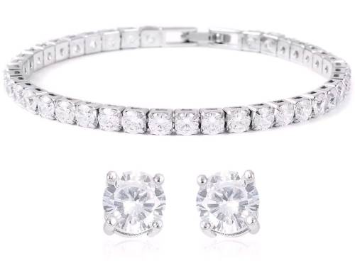 *STUNNING* Simulated Diamond Silver-tone Stud Earrings and Tennis Bracelet (7.00 In) TGW 14