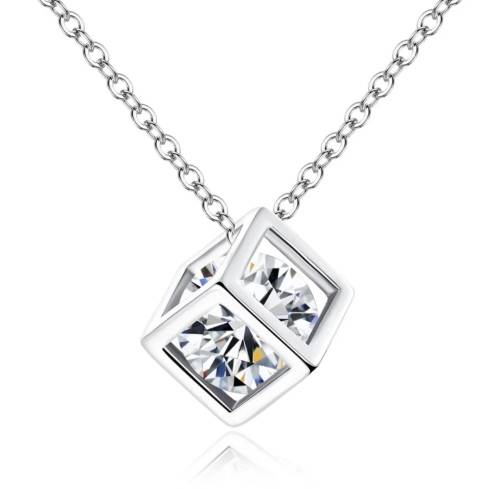 Crystal Rhinestone Pendant Necklace - Silver