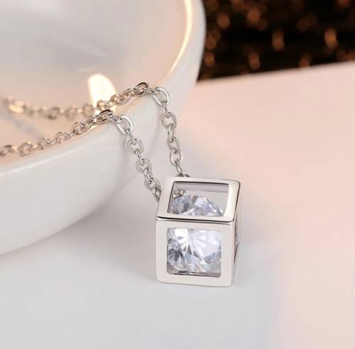 Crystal Rhinestone Pendant Necklace - Silver