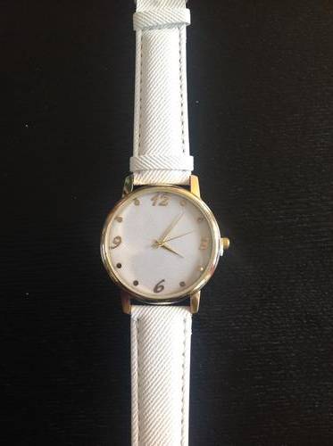 Fashion white Jean Fabric Faux Leather Band Gold Plated Case Analog Quartz Wrist Watch
