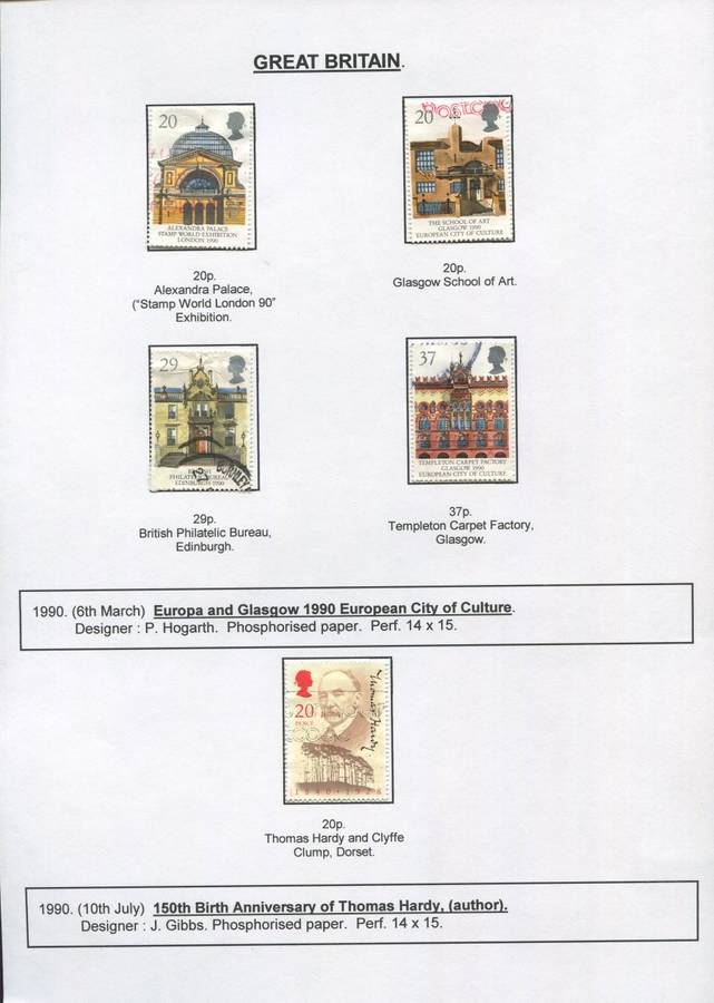 Great Britain - 5 Stamps Mounted on Presentation page