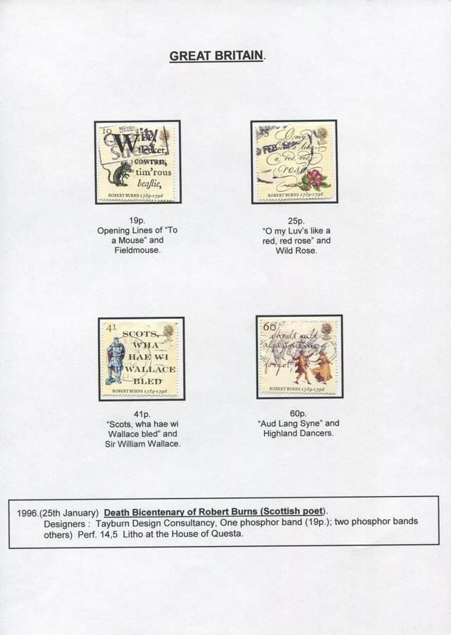 Great Britain - 4 Stamps Mounted on Presentation page