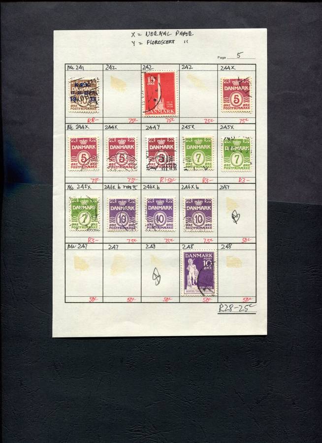 Denmark - 13 Stamps Mounted (Hinged) on Approval Page