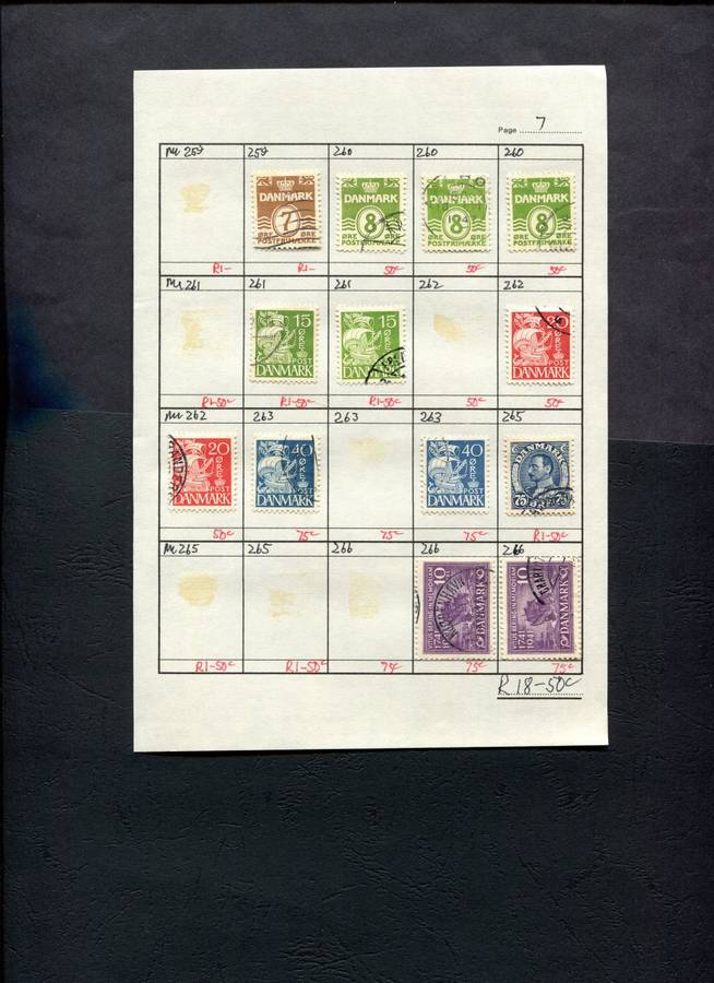 Denmark - 13 Stamps Mounted (Hinged) on Approval Page
