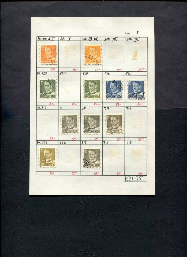 Denmark - 11 Stamps Mounted (Hinged) on Approval Page