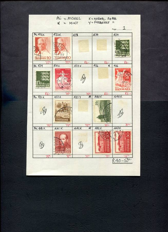 Denmark - 11 Stamps Mounted (Hinged) on Approval Page